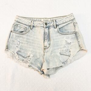 Pacsun High Rise Festival Frayed Shorts Light Denim Wash SZ26